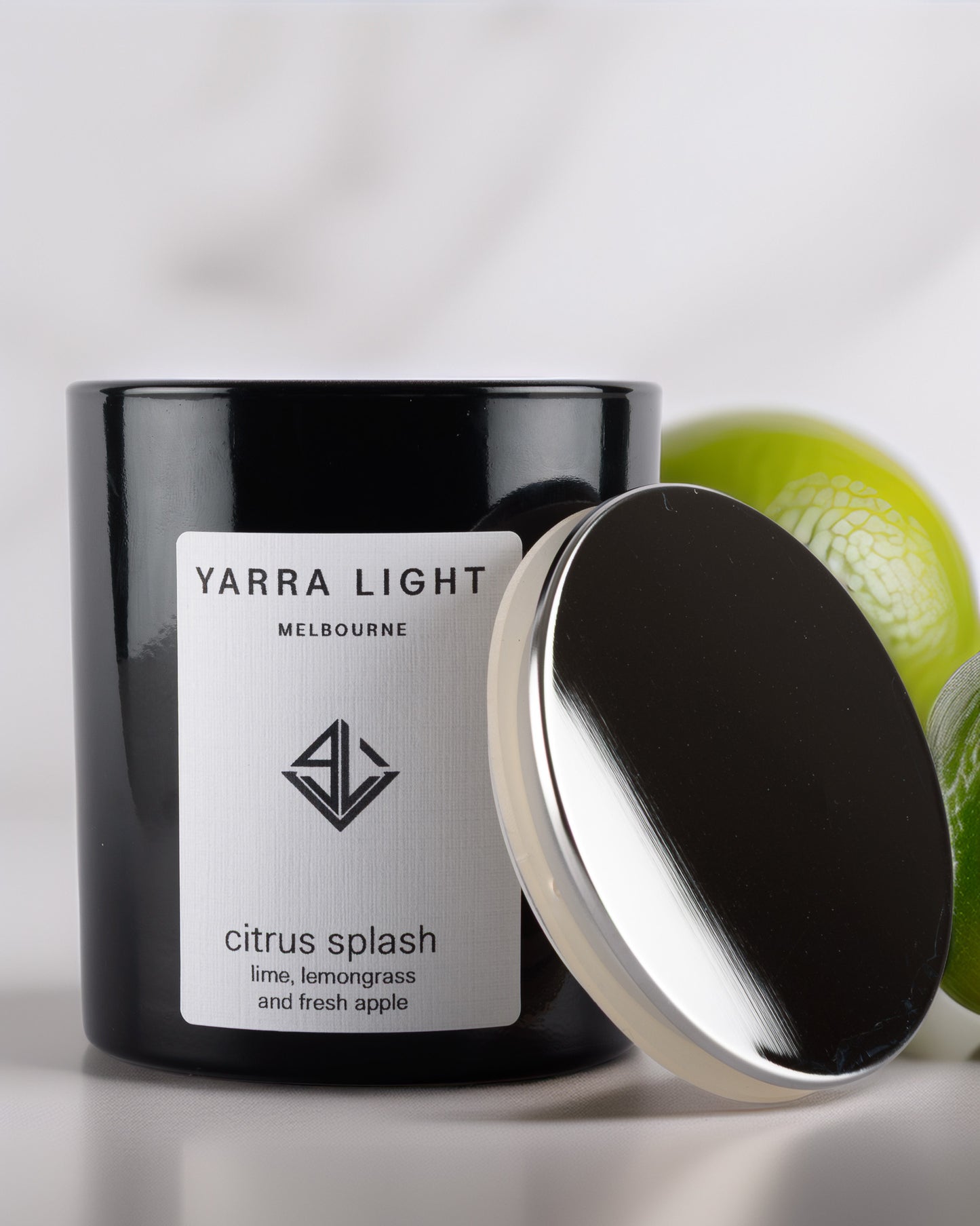 Yarra Light candle with citrus splash fragrance on a white background