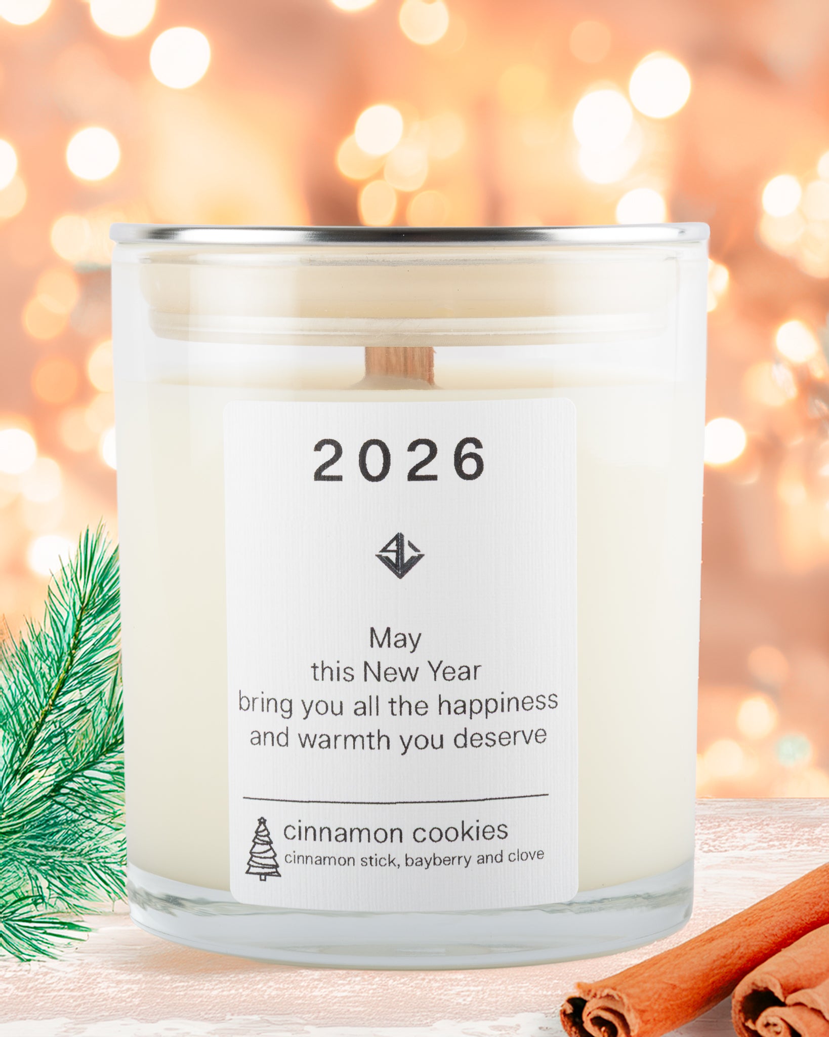 Yarra Light soy wax candle with '2026' label and cinnamon sticks on a blurred background