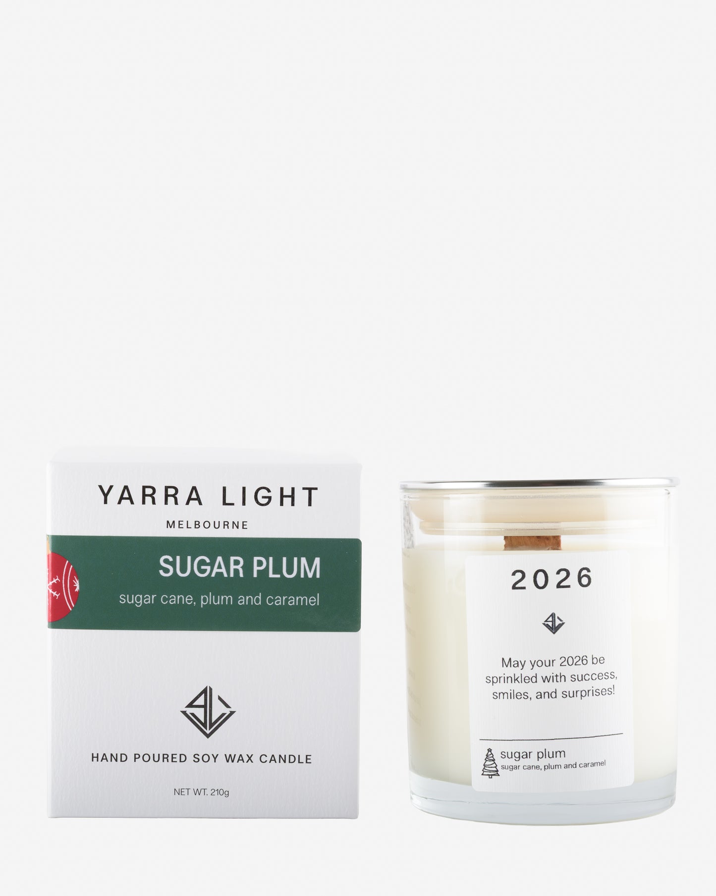 Yarra Light Sugar Plum candle and packaging on a white background