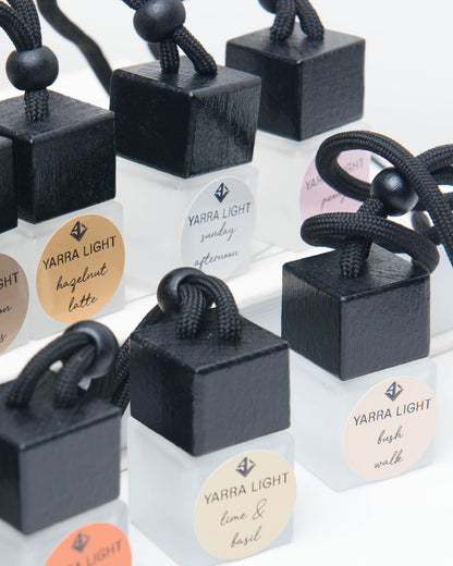 Yarra Light car hanging diffuser collection, featuring long-lasting car air fresheners in a range of fresh, fruity,citrus and gourmand scents.