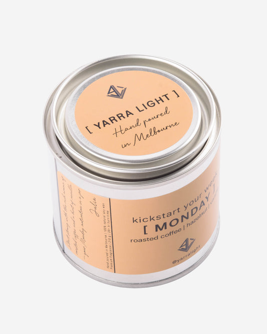 Yarra Light candle with a beige label on a white background