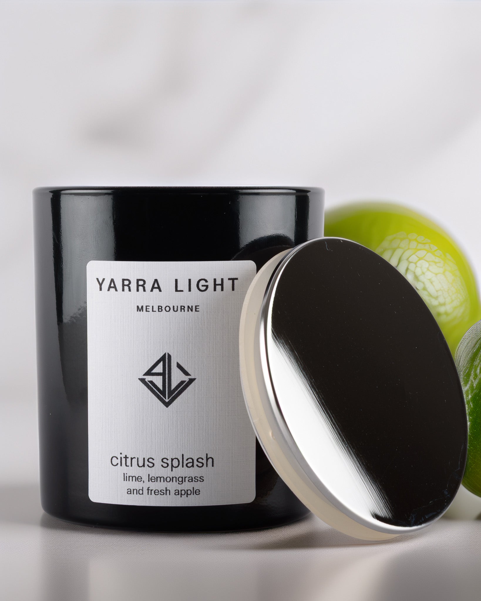 Yarra Light candle with citrus splash fragrance on a white background