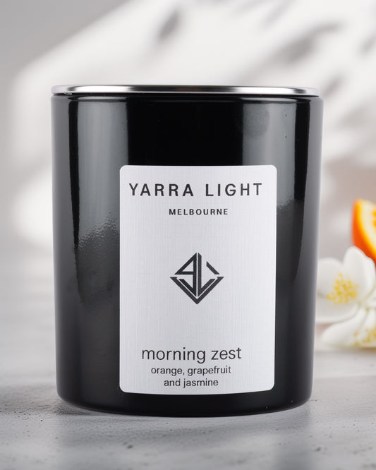 Yarra Light Morning Zest soy wax candle on a light background